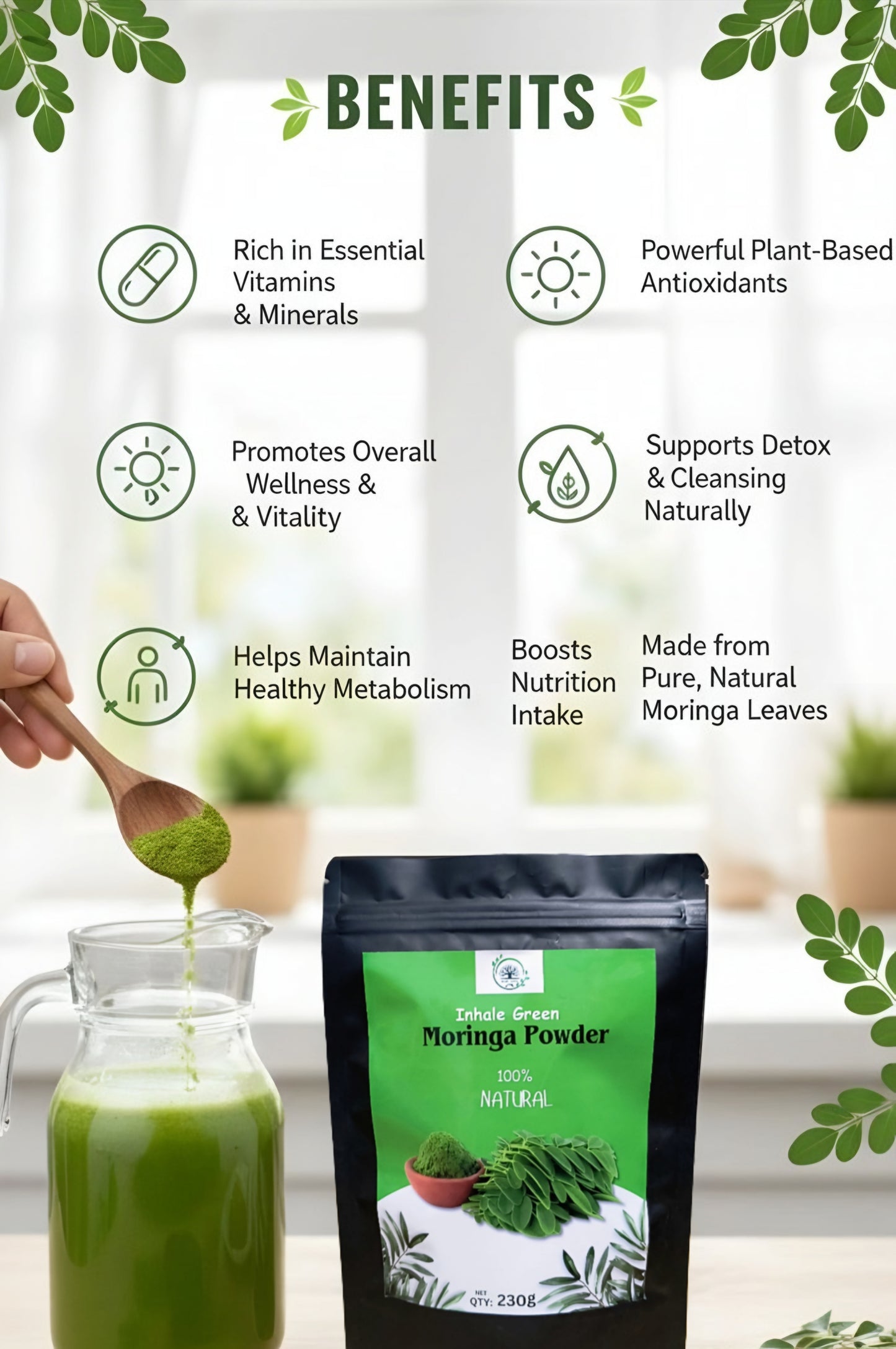 Inhale Green 100% Natural Moringa Powder (230g)