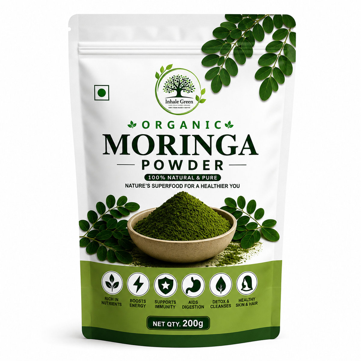 Inhale Green 100% Natural Moringa Powder (200g)