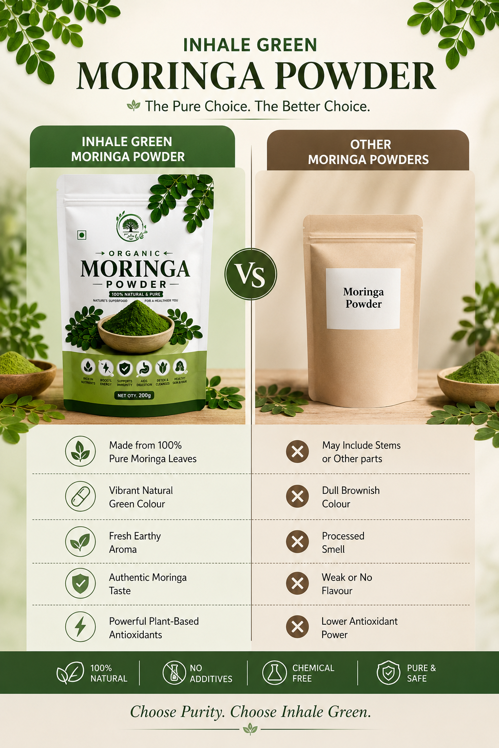 Inhale Green 100% Natural Moringa Powder (200g)